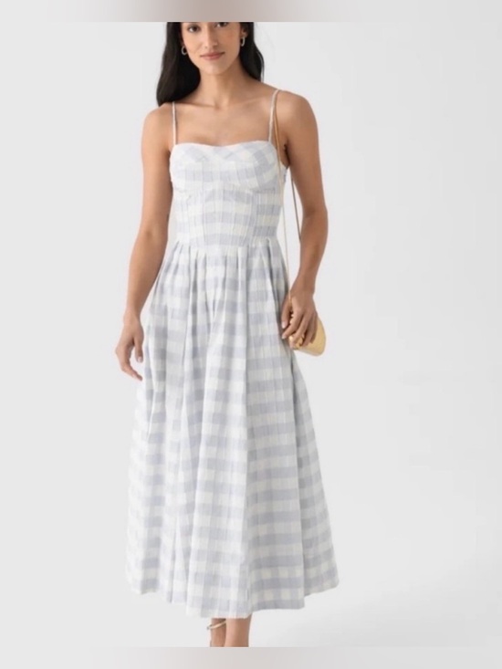 Caroline Constas Dresses & Skirts - Caroline Constas Blue White Checkered Gingham Plaid Cotton Pleated Maxi SunDress